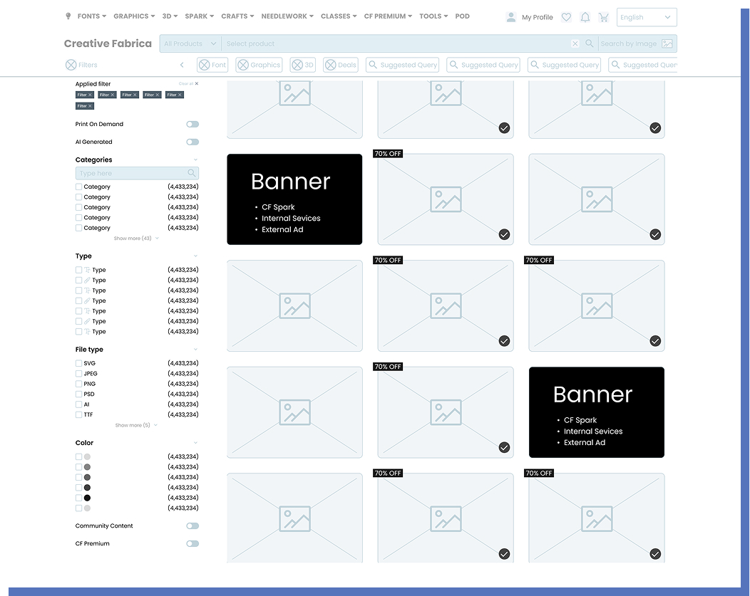 Wireframe: Filter and search bar fix positioning